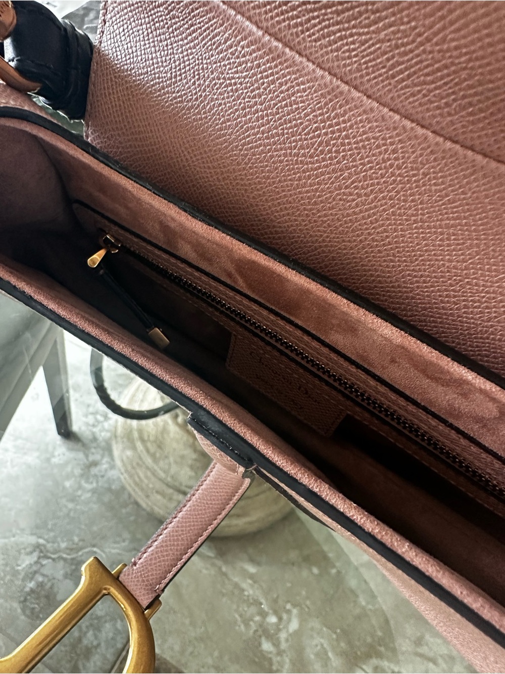 Authentic Christian Dior Taupe Saddle Shoulder Bag Gold Hardware Crossbody Strap - Picture 13 of 16